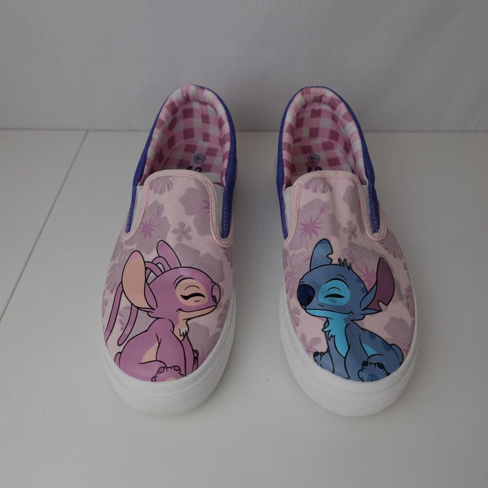 Disney Stitch & Angel Slip on Shoes Women Sz 6.5 Pink Blue Canvas Lilo & Stitch - Picture 2 of 14